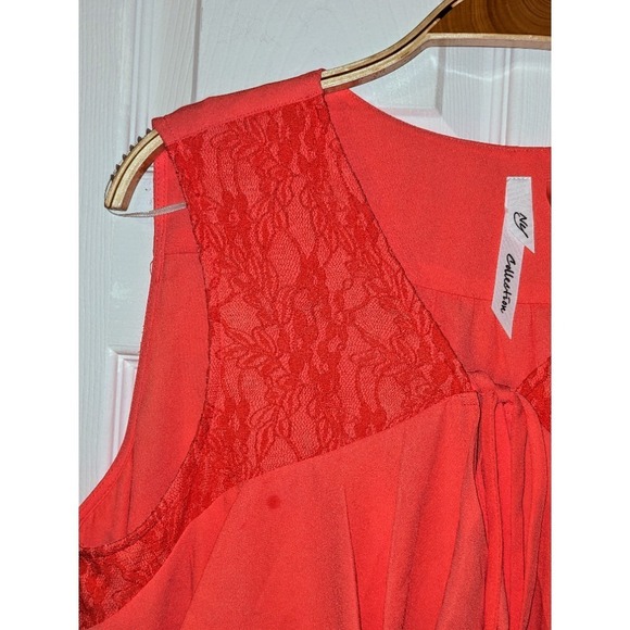 NY‎ Collection Sleeveless Blouse Coral Lace Trim Ruffle Detail Pretty XL NWT - Picture 2 of 8